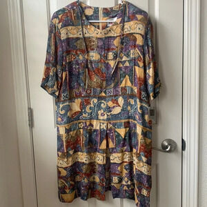 Maren Dress Vintage Geometrical floral print multicolor grandma dress size 16